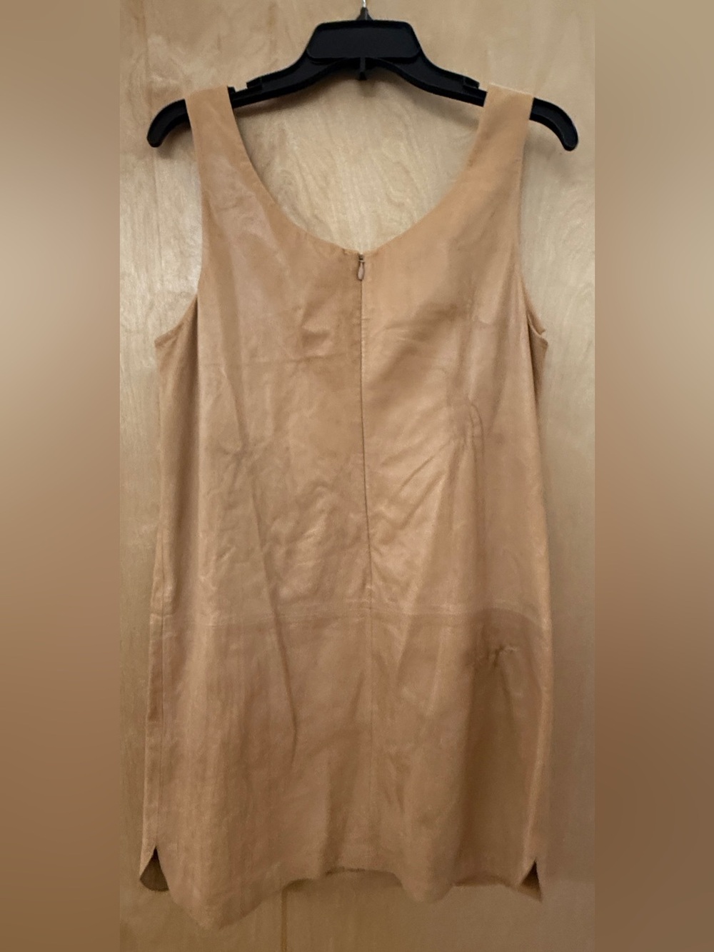 Vince Tan Leather Scoop Neck Shift Dress Front Pockets Size 12 - Picture 9 of 15